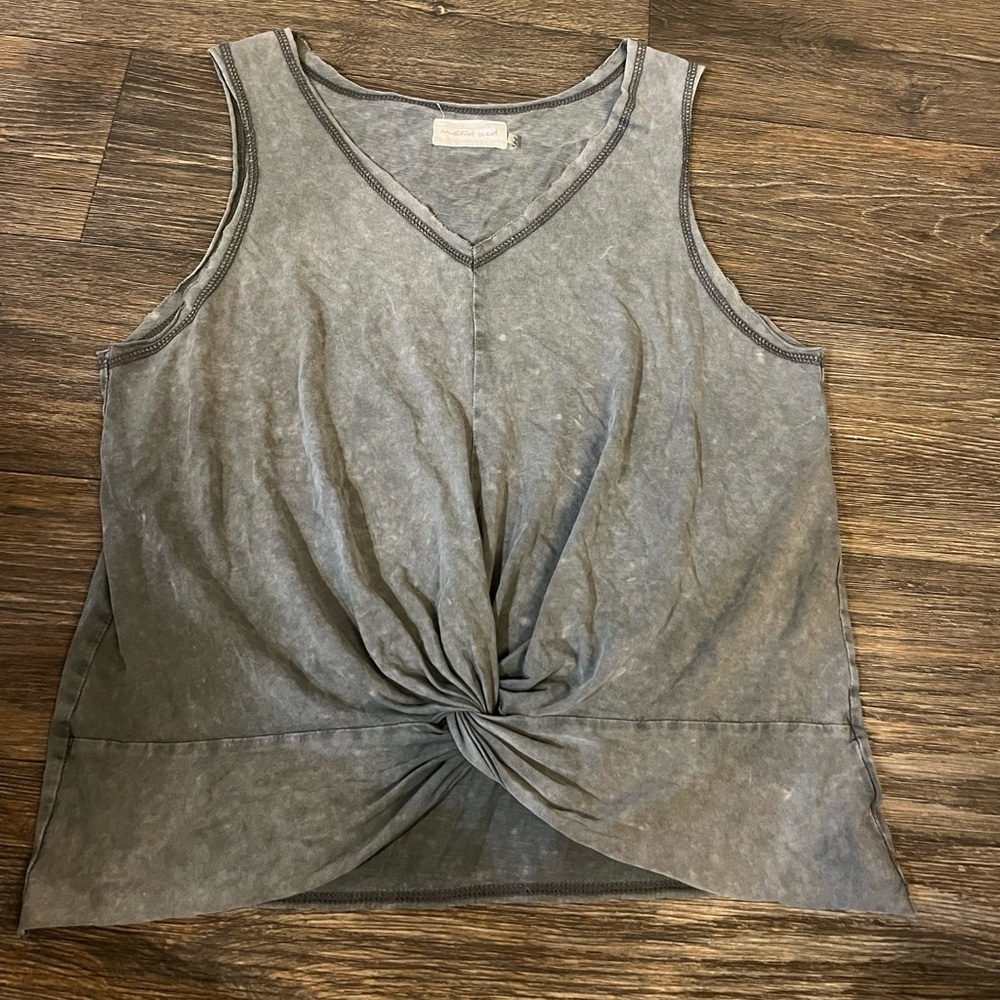 Mustard Seed Charcoal Twist Knot Tank Top